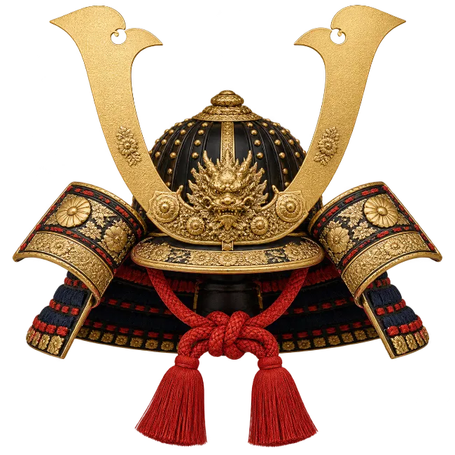 Traditional Japanese Samurai Helmet with Gold Crest