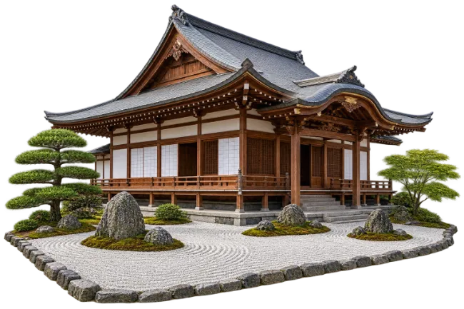 Traditional Japanese Temple with Zen Garden