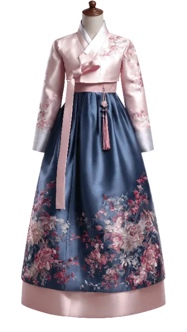 Traditional Korean Hanbok Dress with Floral Pattern