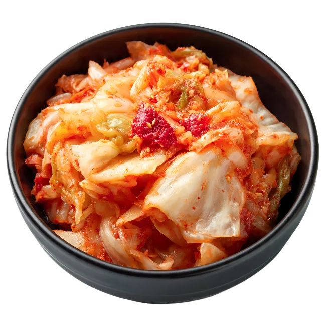 Traditional Korean Kimchi in a Black Bowl