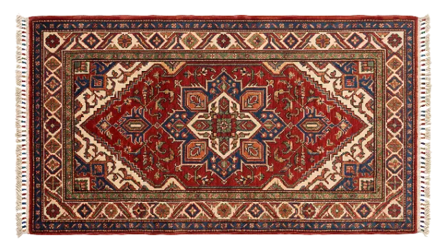Traditional Oriental Carpet with Red and Blue Patterns