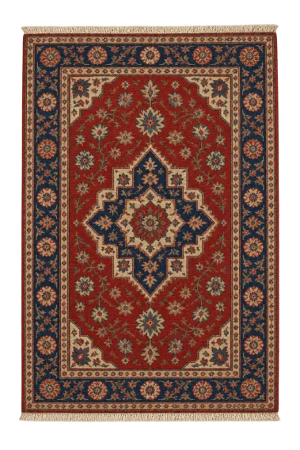 Traditional Oriental Rug with Red and Blue Floral Patterns