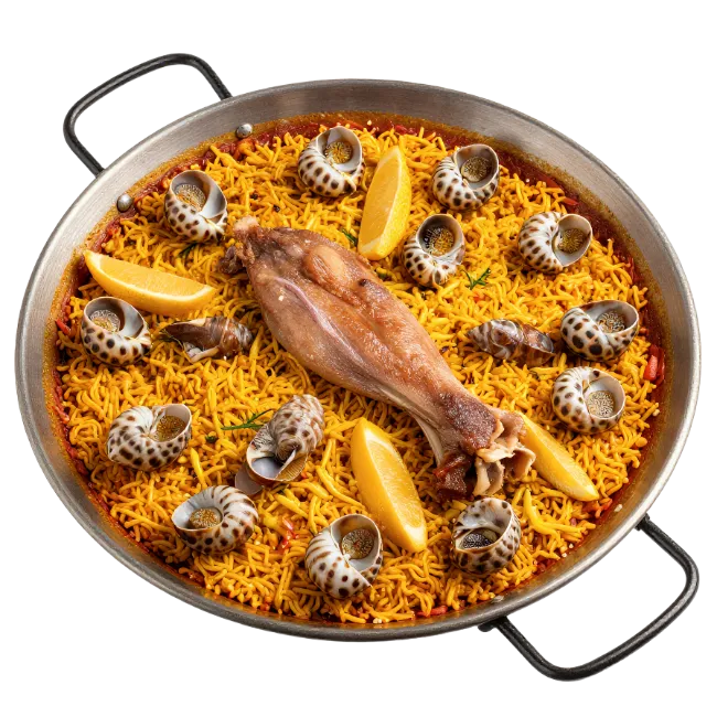 traditional spanish paella in a pan