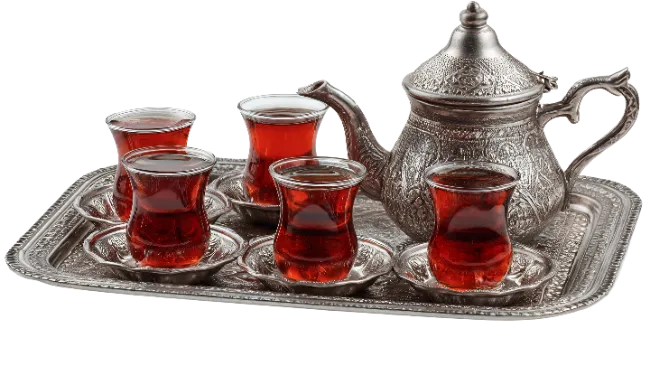 Traditional Turkish Tea Set with Teapot and Glasses