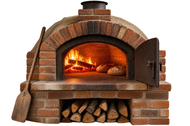 Traditional Wood Fired Brick Oven Baking Bread