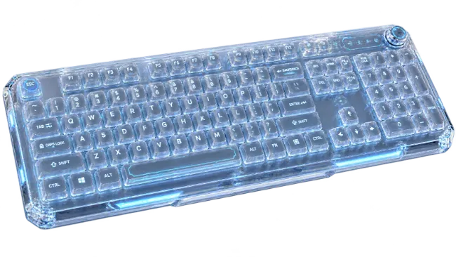 Transparent Mechanical Computer Keyboard with Blue Backlight