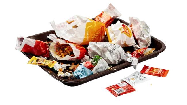 Tray of fast food waste and trash