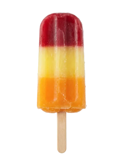 Tri color fruit popsicle on a wooden stick