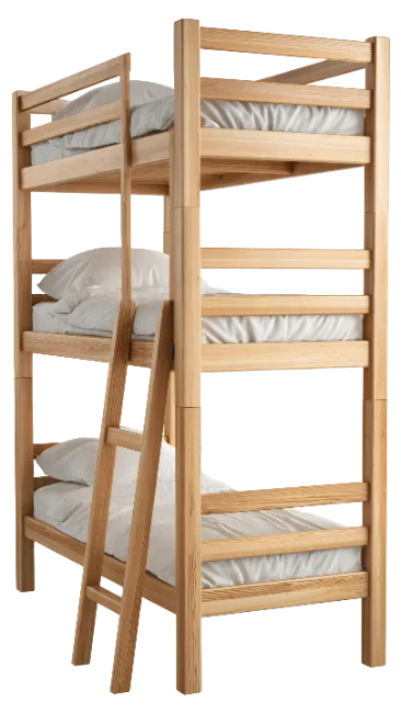 Triple Bunk Bed with Wooden Frame