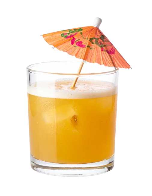Tropical cocktail with umbrella in a short glass