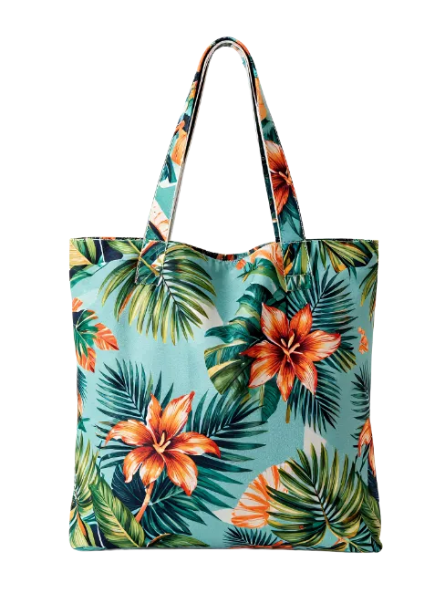 Tropical Flower Tote Bag with Floral Pattern