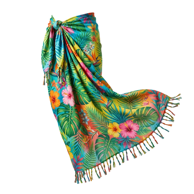 Tropical Hawaiian Sarong Wrap with Floral Pattern