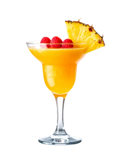 Tropical Orange Cocktail with Pineapple Slice and Raspberries
