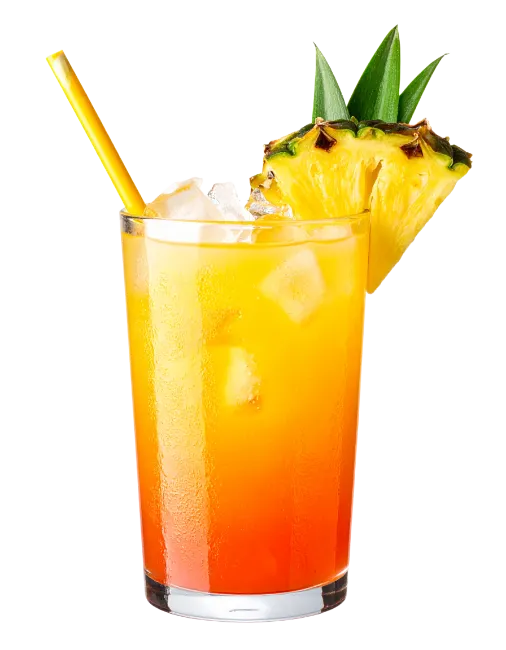 Tropical Orange Cocktail with Pineapple Slice and Straw