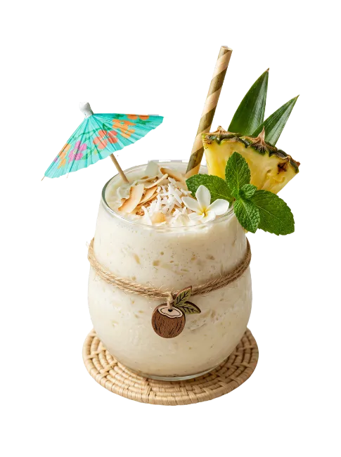 Tropical Pina Colada Smoothie in Glass with Garnish
