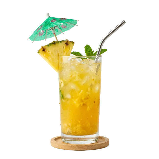 Tropical Pineapple Cocktail with Umbrella and Straw