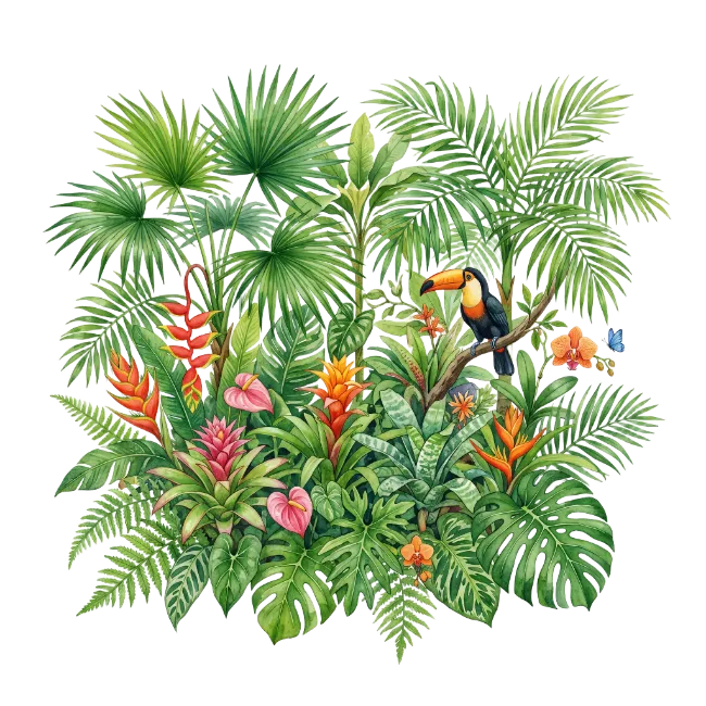 Tropical Rainforest Foliage With Toucan