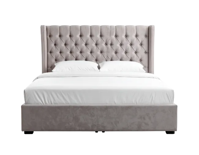 Tufted Upholstered Bed with White Linens