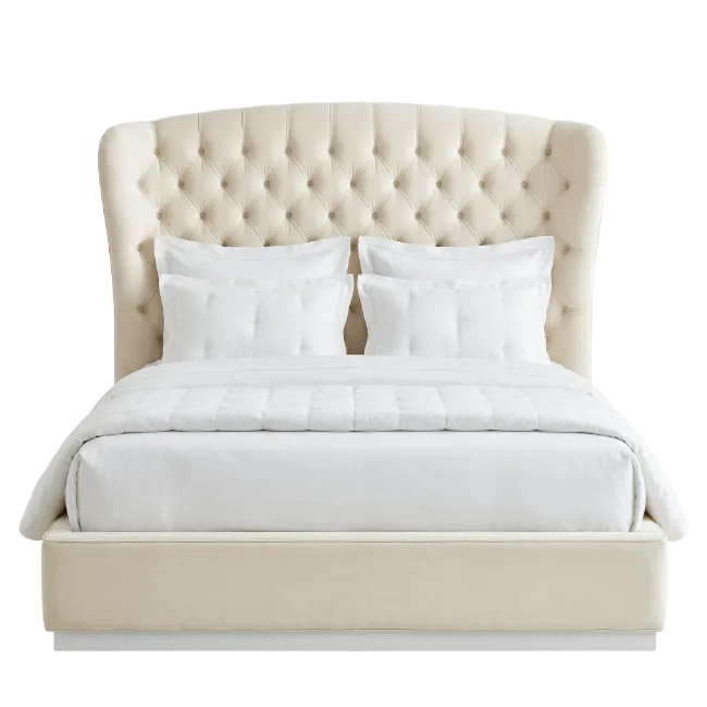 Tufted Upholstered Bed with White Linens