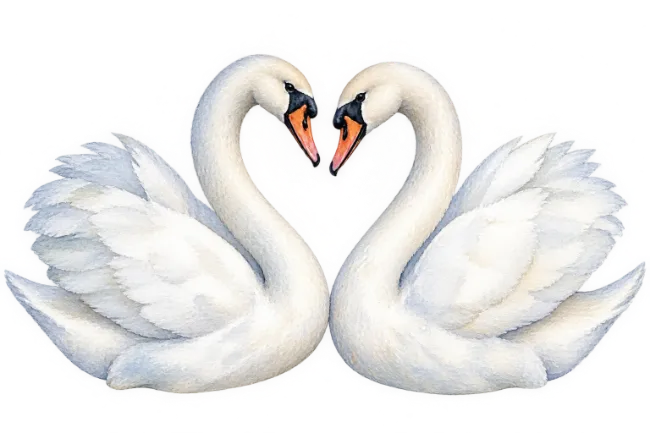 Two Beautiful Swans Forming a Heart Shape