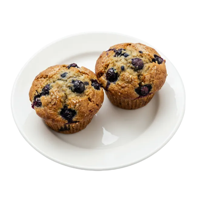 Two Blueberry Muffins on White Plate