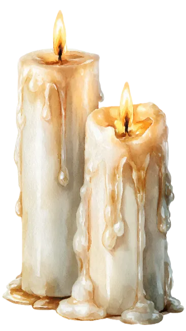 Two Burning Candles with Wax Drips