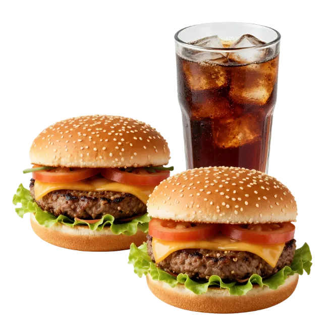 Two Cheeseburgers and Ice Cold Soda