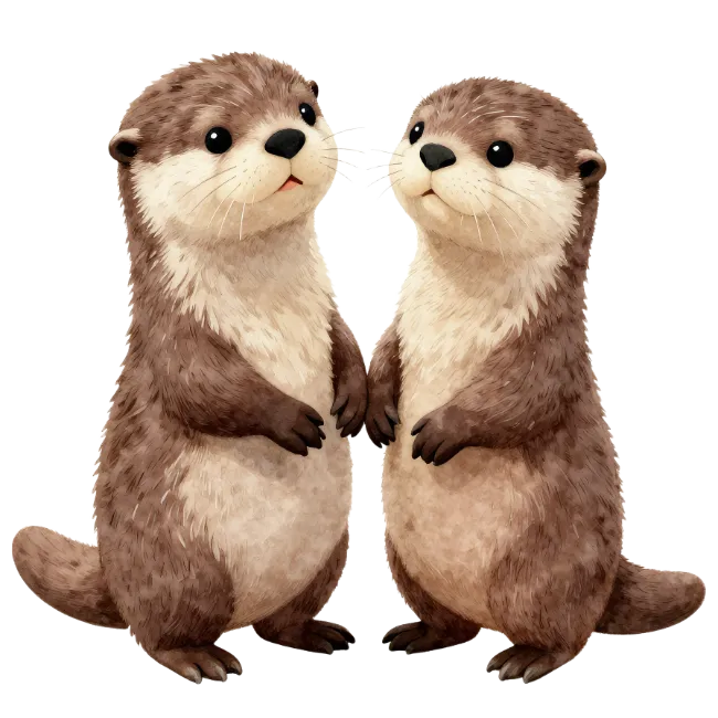 Two Cute Otters Standing Together
