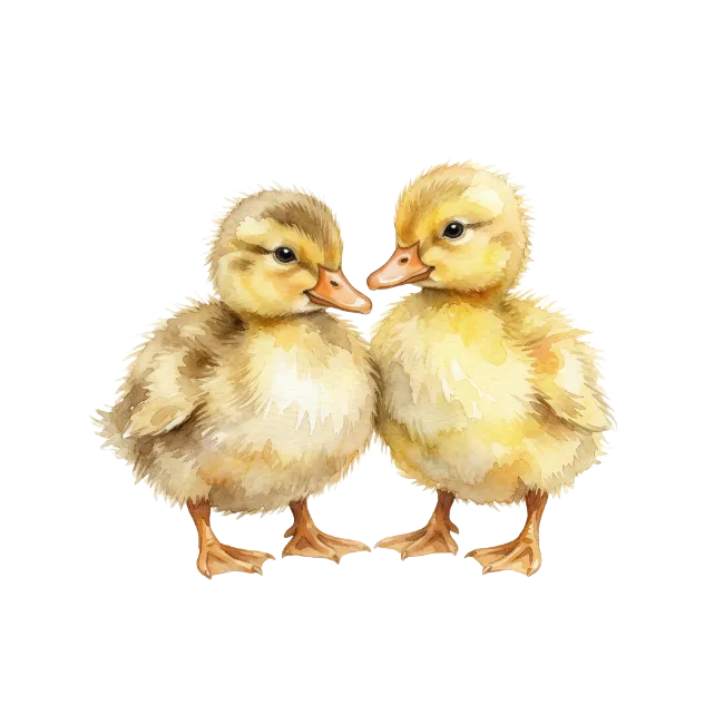 Two Cute Watercolor Ducklings Illustration