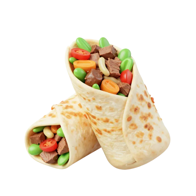 Two delicious savory meat and vegetable burritos