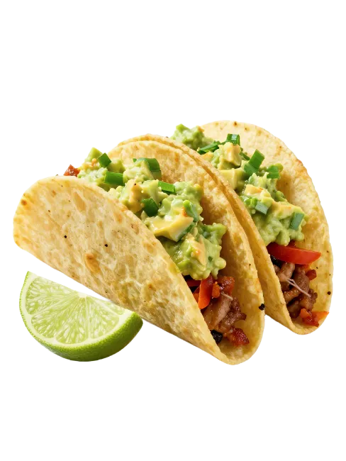 Two Delicious Tacos with Lime Wedge