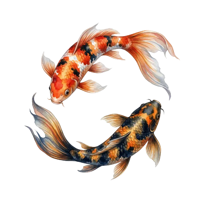 Two Koi Fish Watercolor Illustration