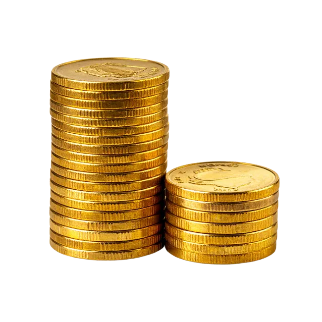 Two stacks of shiny gold coins