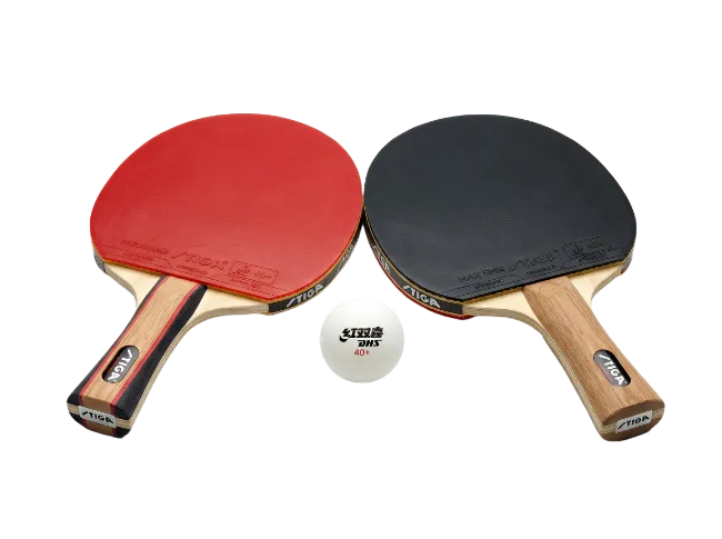 Two Table Tennis Rackets And Ball