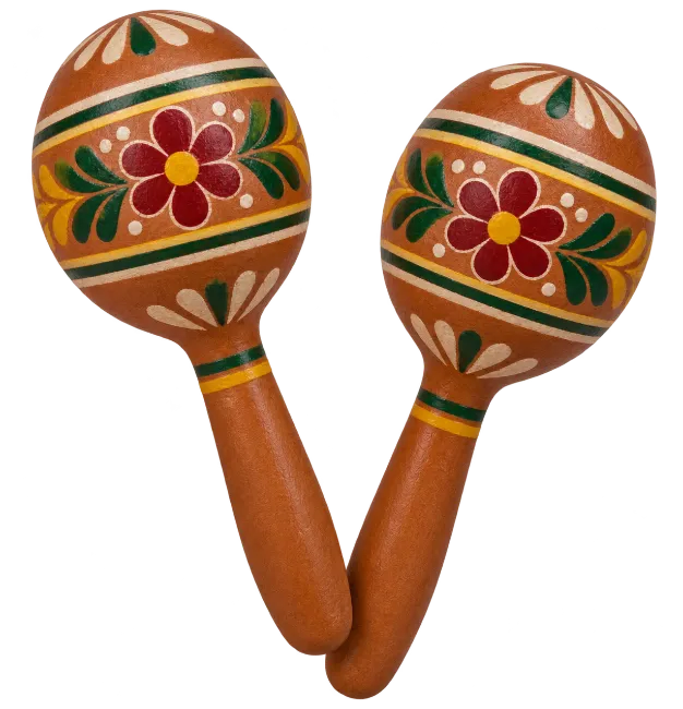 Two Traditional Wooden Maracas With Floral Patterns