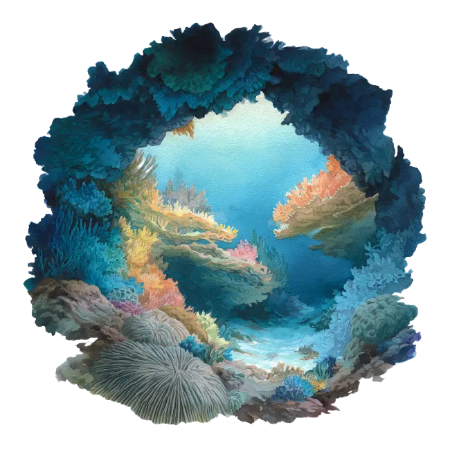 Underwater coral reef ecosystem watercolor illustration