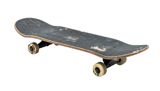 Used Wooden Skateboard with Worn Grip Tape