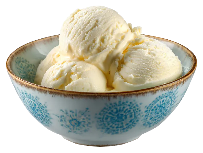 Vanilla Ice Cream Scoops in Ceramic Bowl