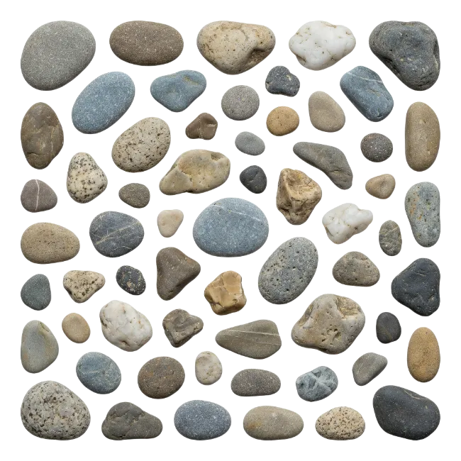 Various natural river rocks and pebbles collection