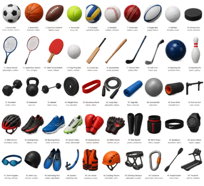 Various Sport Equipment Icons