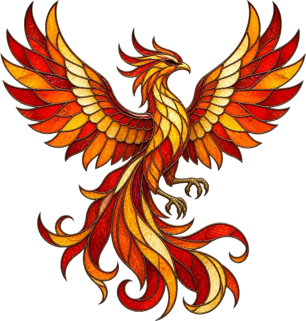 Vibrant Stained Glass Phoenix Bird Illustration