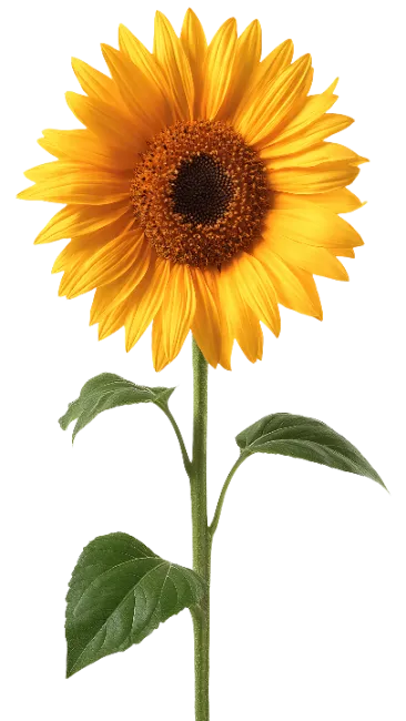 Vibrant Sunflower with Green Leaves and Stem