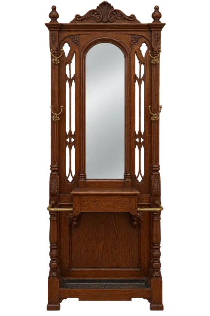 Victorian Wooden Hall Tree with Mirror