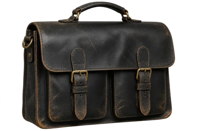 Vintage Black Leather Satchel Briefcase