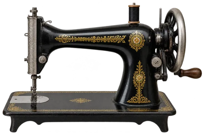 Vintage black sewing machine with gold floral patterns
