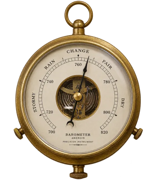 Vintage Brass Aneroid Barometer Instrument
