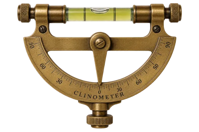 Vintage Brass Clinometer Tool with Spirit Level