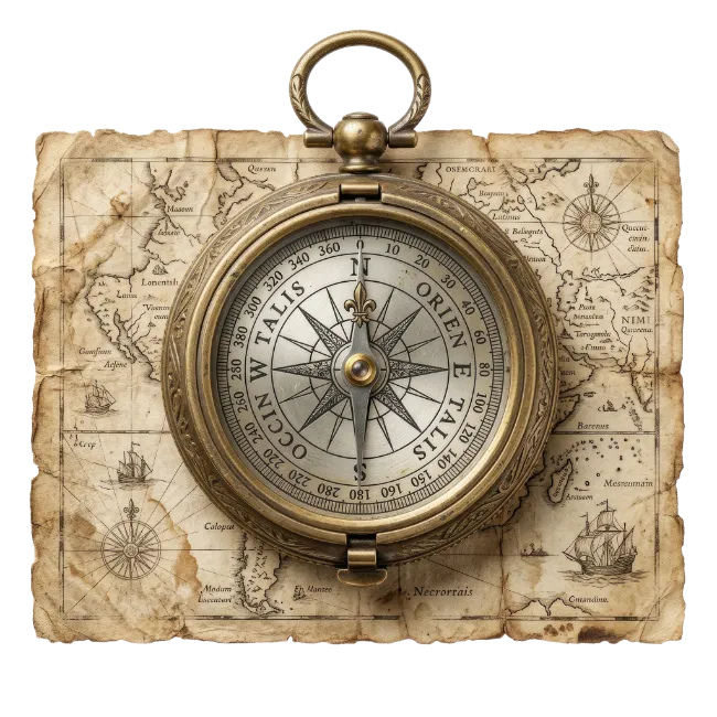 Vintage Brass Compass on Ancient Map