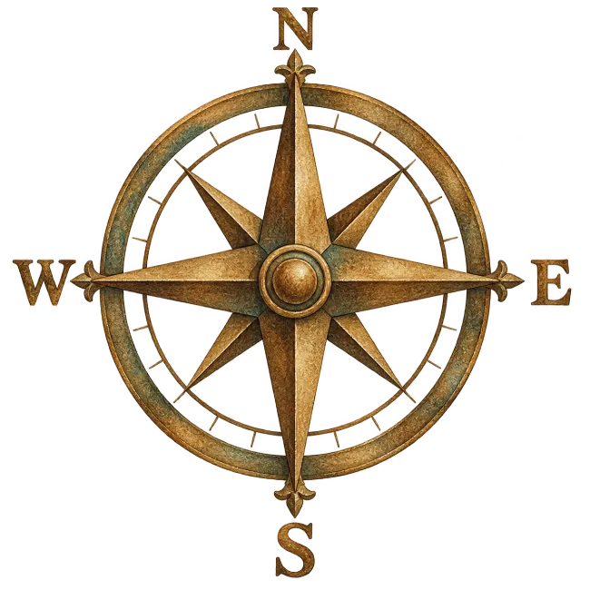 Vintage Brass Compass Rose Illustration