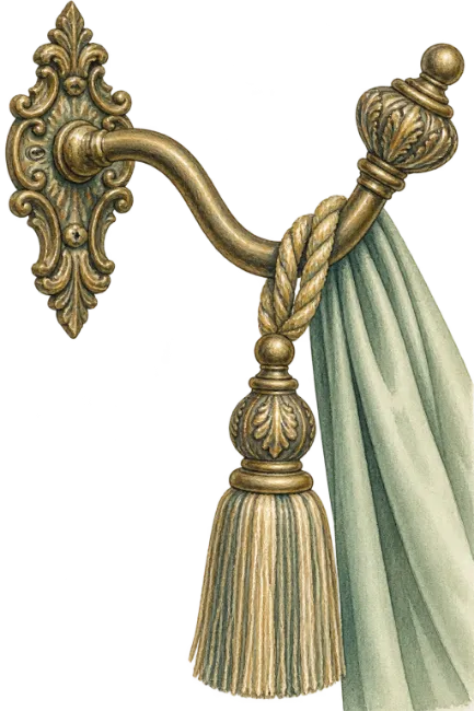 Vintage Brass Curtain Holdback with Tassel Illustration